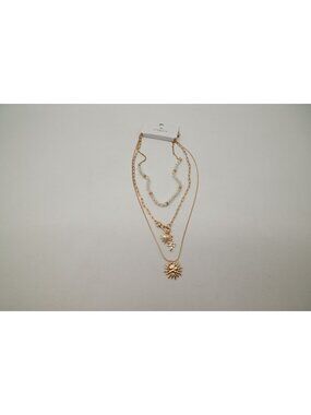 NWT Josslyn Multi Beaded Layer Sun Heart Cross Charm Necklace Gold Tone Stack